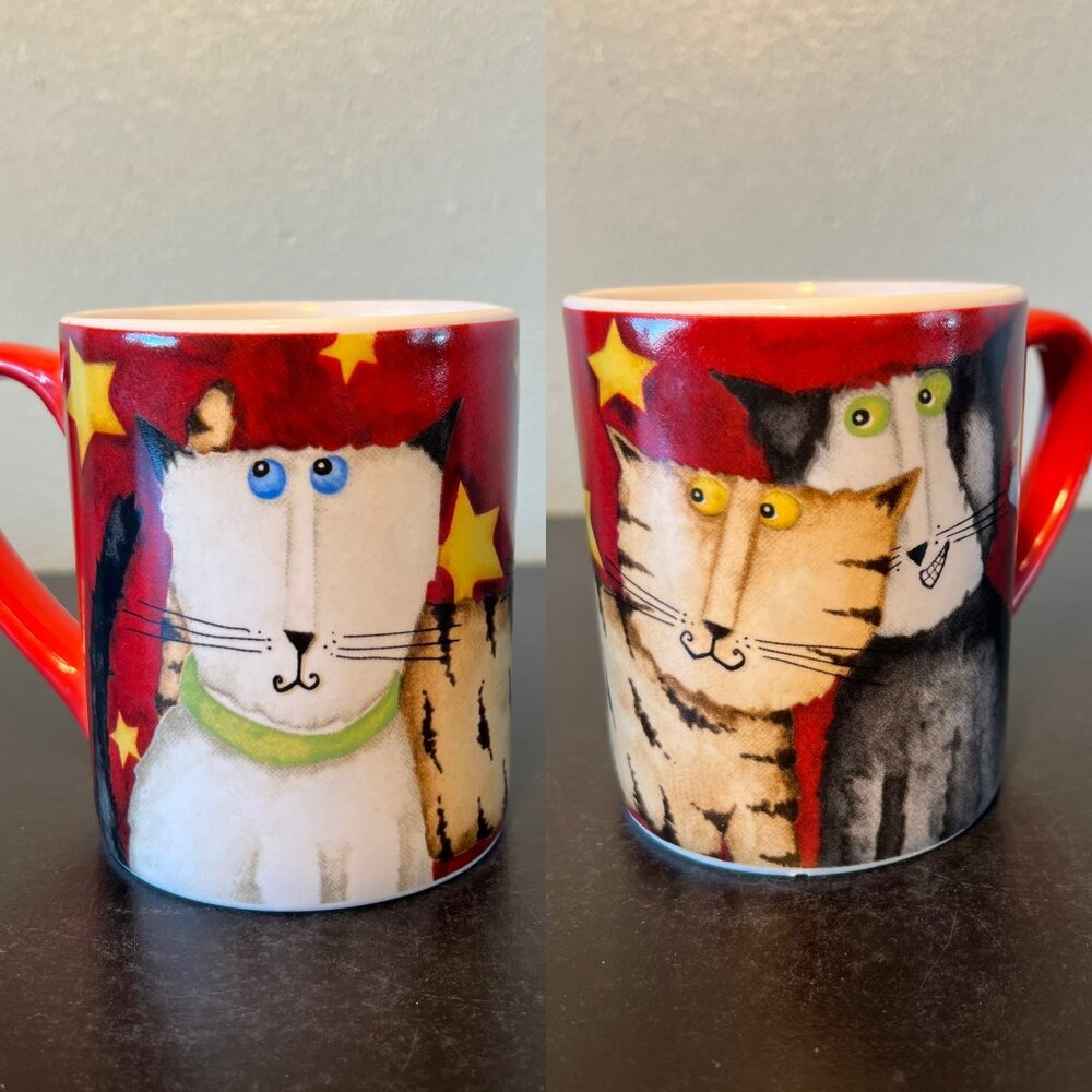 GIBSON Whimsical Cat Lover Ceramic Mug ~ Artwork by Debi Hron ~  Kittens ~ Cats